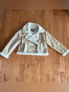 Frye Faux Suede Shearling Tan Beige Moto Jacket - Size Large
